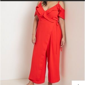 ELOQUII Ruffle Cascade Off Shoulder Wrap Jumpsuit Size 22